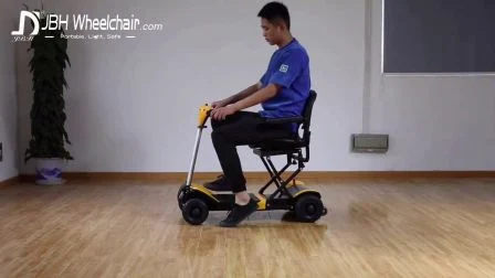 Scooter elétrico dobrável de uma chave para deficientes físicos amarelo com bateria de lítio